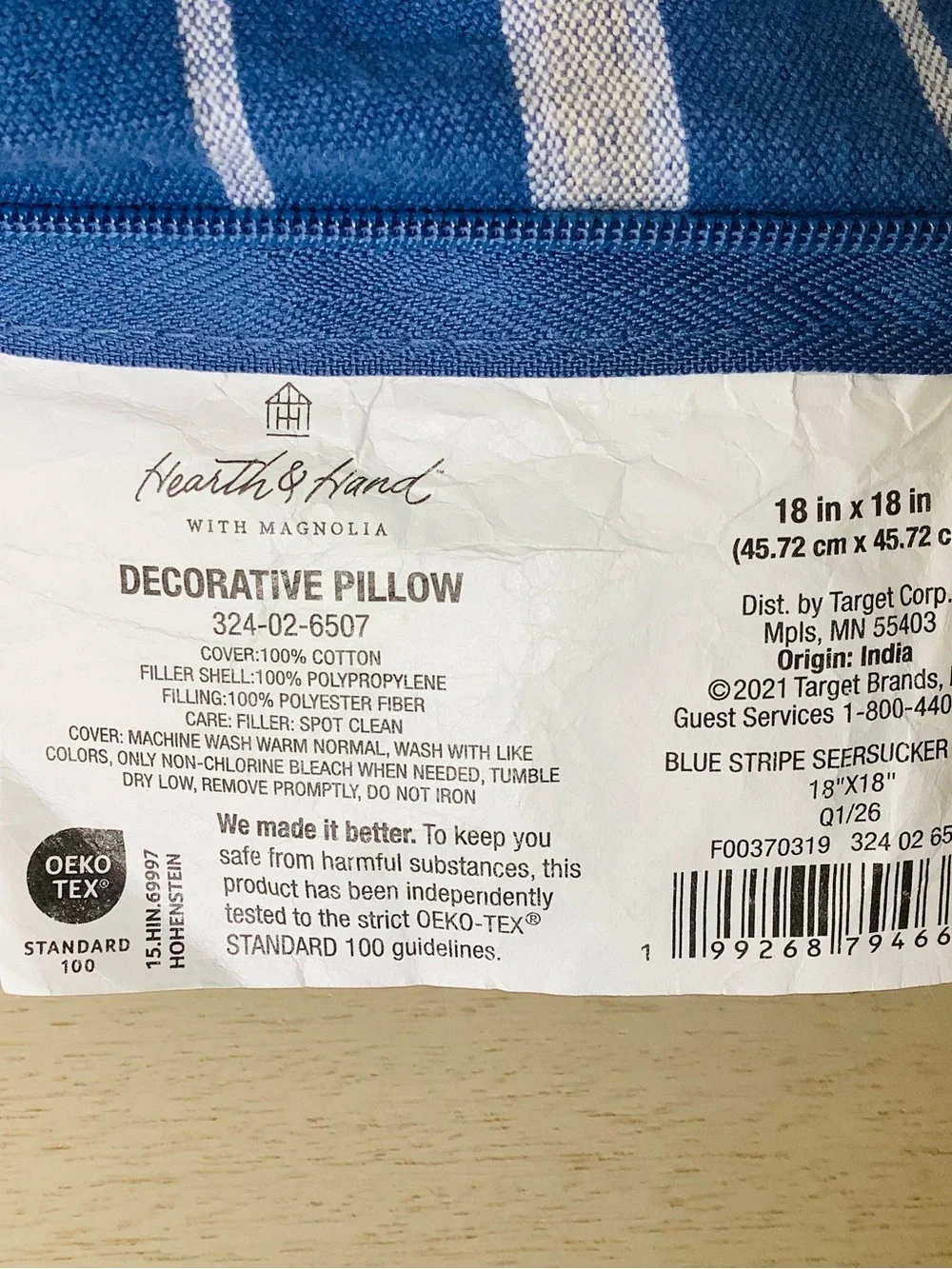 Hearth & Hand Magnolia Blue Stripe Seersucker Throw Pillow